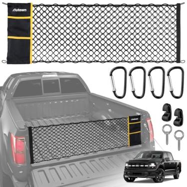Imagem de AUTOWN Rede de carga para caminhonete, rede de cama estilo envelope para Ford F150 e 2017+ F250/F350/F450 2015+, organizador de cama de caminhonete com elástico de 5 mm e bolsa de armazenamento