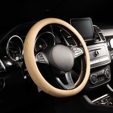 Imagem de Capa de volante Lord AutoFashion – Couro PU, borracha antiderrapante, conforto para todas as estações – Bege – Tamanho M 14,5–15 polegadas (9366)