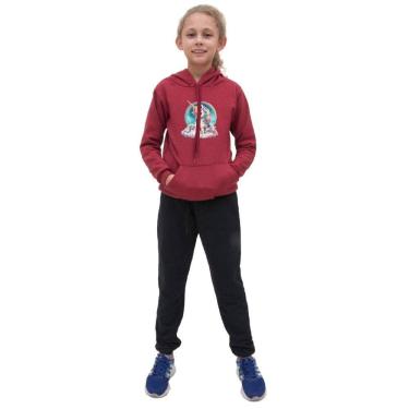 Imagem de Conjunto Infantil Menina Estampa Unicornia Colorida Blusa Canguru e Calça Moletom Toque Macio