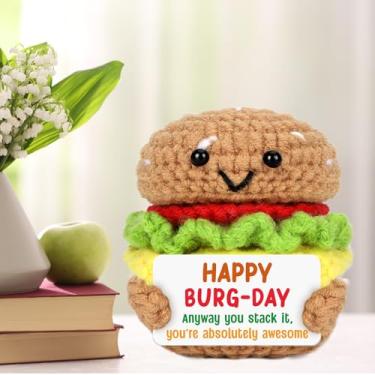 Imagem de Mini presentes de incentivo de aniversário – Presente de apreciação de hambúrguer de crochê feito à mão, lembrete peculiar de motivação positiva, pequenos presentes para mulheres e homens, melhor