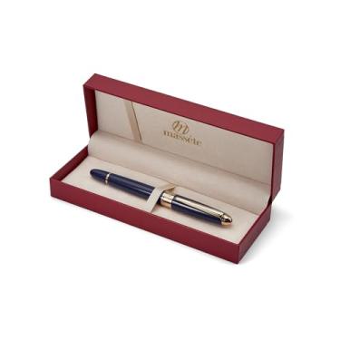 Imagem de Massete Caneta esferográfica Venero Executive Classic Luxutive, azul marinho brilhante com acabamento banhado a ouro 23K, tampa removível, gravável, apresentada em caixa de presente, refil extra