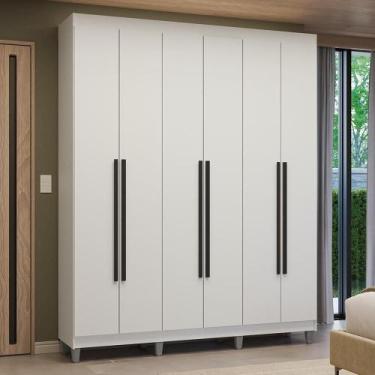 Imagem de Guarda-roupa Casal Com Pés 6 Portas Batentes Branco/branco/preto Venus