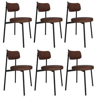 Imagem de Cadeira De Jantar Estofada Kit 6 Nyka M25 Sintético Marrom - Mpozenato