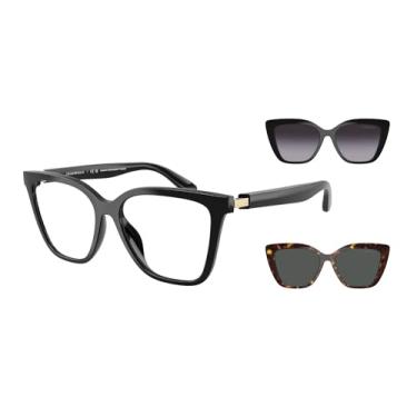 Imagem de Emporio Armani Ea4254u feminino ajuste universal com dois grampos de sol intercambiáveis armação de óculos de grau olho de gato, Preto brilhante em preto/cinza/cinza escuro, 52 mm