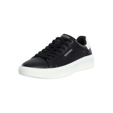 Imagem de Skechers Tênis masculino de cano baixo Court Break, Acabamento de salto branco Duraleather preto, 12