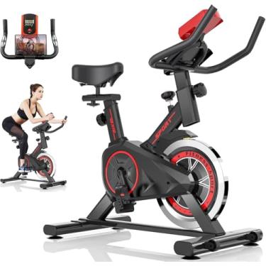 Imagem de Bicicleta Ergométrica Profissional com Garrafinha de Água, Preta e Vermelha, com Monitor Cardíaco e Sistema de Resistência Magnética, Bike Spinning Indoor para Exercícios Aeróbicos Cardio Emagrecimento em Casa