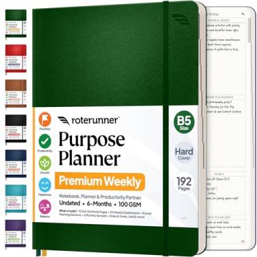 Imagem de Roterunner Caderno Purpose Planner B5 19 x 24,9 cm sem data 2025 ferramenta de definição de metas de produtividade diária, semanal e mensal para trabalho, casa, planejador de TDAH para adultos, diário