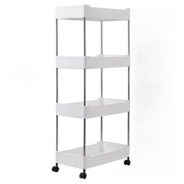 Imagem de Organizador Móvel 4 Níveis com Rodinhas e Rodízios ideal para espaços domésticos espaço amplo, para guardar múltiplos objetos diários(M,BRANCO)