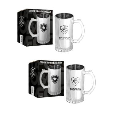 Imagem de Kit 2 Caneca Vidro Reforçado Metalic 480Ml Botafogo Oficial