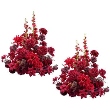 Imagem de Angela flower 2 peças de 48 cm vermelho livre flores buquê artificial arranjos de rosas bolas para centro de mesa de casamento, cadeira, corredor, decoração de flores