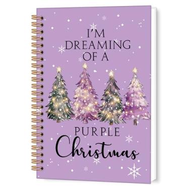 Imagem de TWRVI Caderno espiral de árvore de Natal roxa, caderno pautado na faculdade para material de escritório escolar, cadernos femininos de Natal, 14 x 21 cm, 164 páginas
