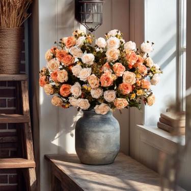 Imagem de 4 pacotes de flores de rosas artificiais para ambientes externos, ramo de rosas com margaridas, flores falsas, resistente a UV, para casa, interior, exterior, jardim, varanda, janela, caixa, varanda