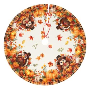 Imagem de Saia para árvore de Natal de Ação de Graças, 91 cm, peru, abóbora, tapete de árvore de Natal, suprimentos para decoração de festas de fim de ano