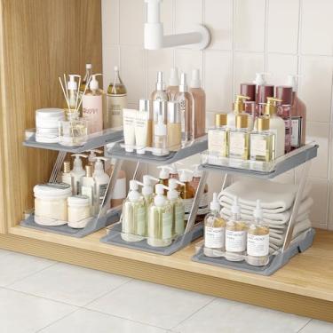 Imagem de AUGBEAN Organizadores e armazenamento – Pacote com 3 multifuncionais, organização transparente de 2 camadas para banheiro, embaixo da pia, cozinha, penteadeira, bancada, armário, despensa, mesa e