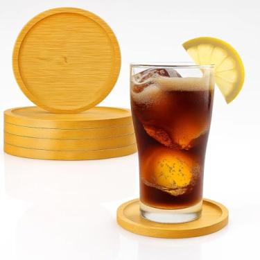 Imagem de Suporte Porta Copos Redondo em Bambu 6 Peças 10cm Suporte Apoio de Mesa para Copos Xícaras Canecas Drinks Cerveja - Yab