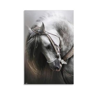 Imagem de Pôster em tela espanhola de cavalo branco puro sangue para sala de estar quarto 16 x 24 polegadas (40 x 60 cm)
