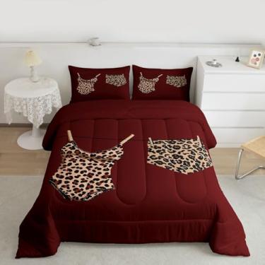 Imagem de Conjunto de edredom infantil de leopardo, tamanho solteiro, moderno, estético, Y2k, decoração de quarto de meninos e meninas, edredom vintage de guepardo, conjunto de edredom vermelho e marrom, 1