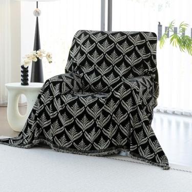 Imagem de JPGGD Capa de sofá de folha, capas de sofá de chenille, laváveis para cães, capas de sofá para sofá, capas macias para sofás e sofás para poltronas reclináveis (1 peça, preta, 140 cm x 181 cm