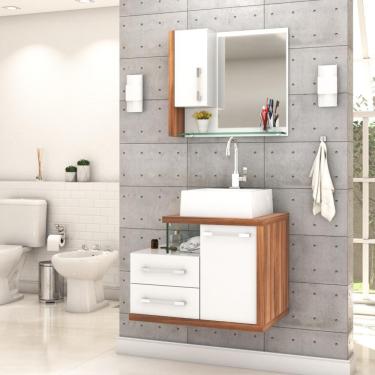 Imagem de Gabinete Para Banheiro C-cuba Q355 E Espelheira Legno 650 Branco Chess C-nogal