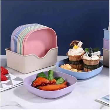 Imagem de Conjunto de 10 Pratos Plásticos Coloridos, Reutilizáveis, para Pets, Sobremesas, Festas, Crianças
