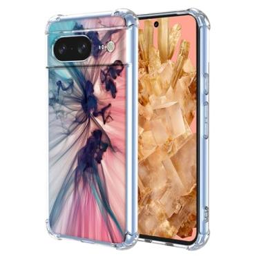 Imagem de WEIOUHR Capa para Pixel 8 Google 8 Transparente TPU Macio Design Padrão Abstrato, Resistente a Choque Capa Protetora Leve, para Google Pixel 8 (Azul Escuro Rosa)