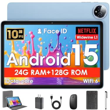 Imagem de Tablet Android 15 de 10 polegadas, tablets de 10 polegadas com teclado, 24 GB + 128 GB, expansão de 1 TB, Octa-Core, WiFi 2,4 G/5G, 8000 mAh, BT5.4, GPS, Widevine L1, tela sensível ao toque IPS, 2 em