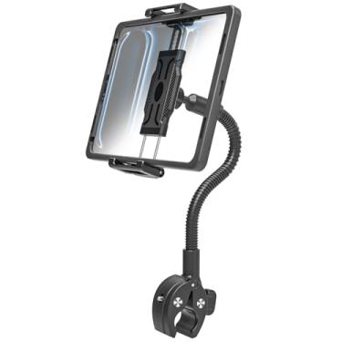 Imagem de INSSKY Suporte de tablet de bicicleta giratório pescoço de ganso de metal, adequado para dispositivos de 6,1 a 15,6 polegadas, suporte de guidão ajustável para ciclo interno, bicicleta ergométrica