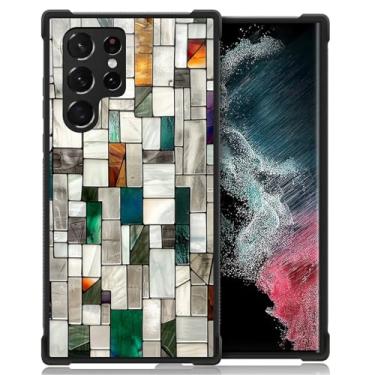 Imagem de CARLOCA Capa compatível com Samsung Galaxy S23 Ultra Design para meninas à prova de choque antiarranhões capa traseira rígida PC estética padrão colorido blocos de pedras de vitral