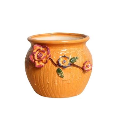 Imagem de Vaso de flores de cerâmica grande com design de rosa em relevo 3D 15,8 x 15,8 x 14 cm