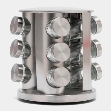 Imagem de Conjunto Porta Temperos Giratório Vidro Tampa Inox Ideal