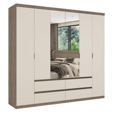 Imagem de Guarda Roupa Casal Nobre 6 Portas Glass Rustic Off White Acetinado - Thb