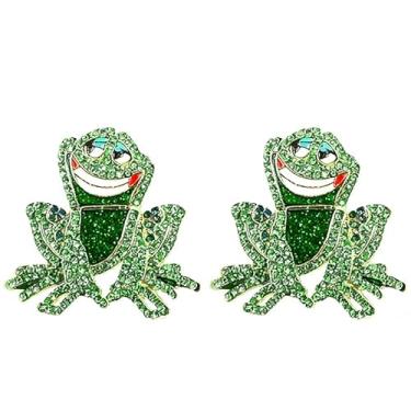 Imagem de Brincos femininos com pingente de sapo com strass verde, sapos, vintage, engraçado, animal, joia natalina, Zinco, Sem pedra preciosa