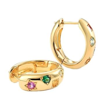 Imagem de Brincos de argola de zircônia cúbica grossa para mulheres, brincos de pressão de cristal colorido, brincos quadrados de estrela, geomérticos, acessórios de formatura para festa de casamento, Medium