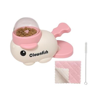 Imagem de Dispensador de petiscos interativo de peixe-palhaço com cauda giratória, alimentador lento de quebra-cabeça para cães e gatos, alimentador de quebra-cabeça de comida, inclui pano de limpeza e escova