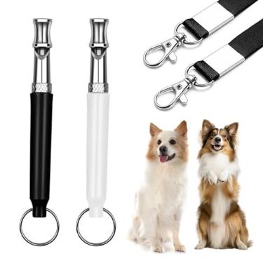 Imagem de jwflck Pacote com 2 apitos para cães – Apito ultrassônico ajustável para treinamento de cães para controle eficaz de latidos, recordação e treinamento profissional, inclui cordão