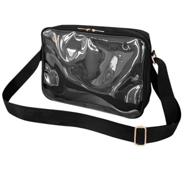 Imagem de byepica Bolsa Ita, bolsa transversal de tecido Oxford preto com janela transparente, alça ajustável, ideal para exibição de pinos, viagens, festas, 11,8 x 7,9 x 8,9 cm