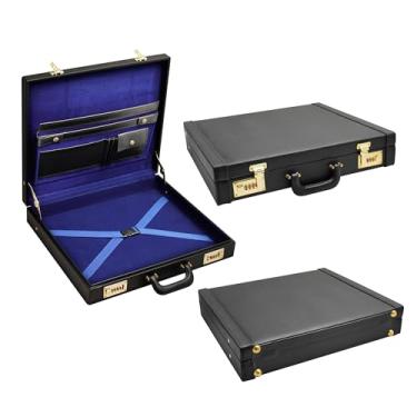 Imagem de Premium & Executive Masonic Regalia Avental Provincial Pasta Provincial – Capa dura de couro real preto com fechaduras douradas | Bolsas maçônicas e estojos de armazenamento