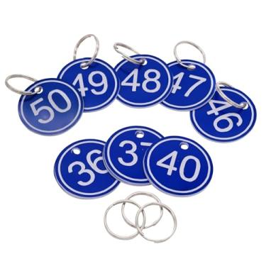 Imagem de NumRealm Etiquetas de chave ABS com anéis - 35 mm redondo gravado número ID etiquetas chaveiro para chaves, bolsas, bagagem - azul 1 a 50