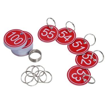 Imagem de NumRealm Etiquetas de chave ABS com anéis - 35 mm redondo gravado número ID etiquetas chaveiro para chaves, bolsas, bagagem - vermelho 1 a 50