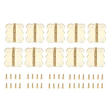 Imagem de 10 pcs metal gabinete de ouro Decorative Porta dobradiças 4 furos vintage borboleta jóias de madeira caixas de madeira dobradiças com parafusos YYDFPIIA (Color : 30X27mm)
