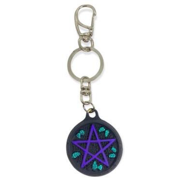 Imagem de Chaveiro Pentagrama Preto Em Resina 13 Cm - Traz Proteção - Lua Místic