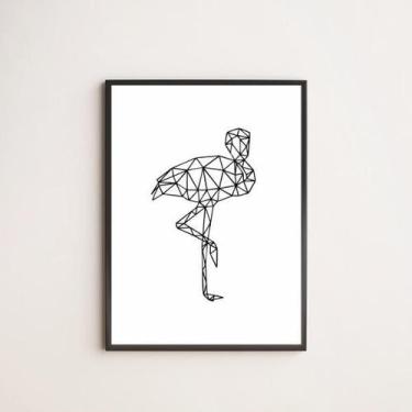Imagem de Quadro Decorativo Flamingo Geométrico 33X24Cm - Com Vidro - Quadros On
