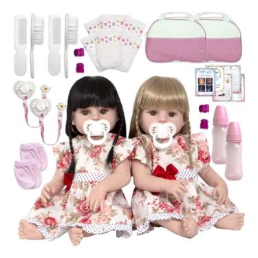 Imagem de Bebê Boneca Gêmeas Reborn Pode Dar Banho Enxoval Completo