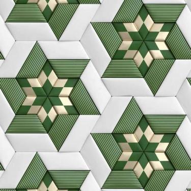 Imagem de Papel De Parede 3D Verde Cinza Geométrico Autocolante - LRP