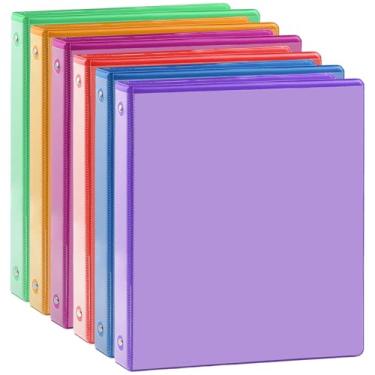 Imagem de Fichário de 3 anéis - pacote com 6, fichário de 2,5 cm com 2 bolsos internos e sobreposição de visão clara, grande capacidade, fichários redondos para material de escritório, escola e casa (6 cores