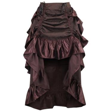 Imagem de Daisy corsets Saia feminina marrom brocado ajustável alto baixo busto, Marrom, 25-30 Long