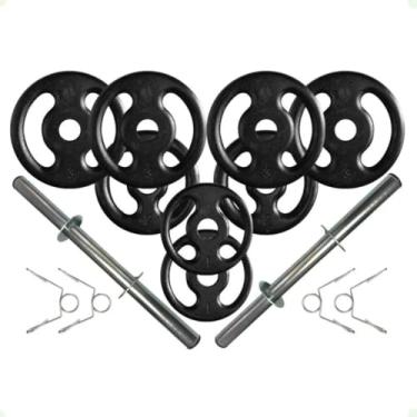 Imagem de Kit com Barras de Halteres e Anilhas de Ferro Fundido - 18 Kg