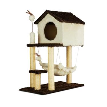 Imagem de Arranhador Para Gatos Casa E Playground Torre Andares Com Rede(Cappuccino)