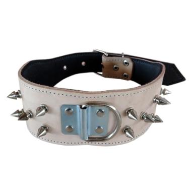 Imagem de Coleira Spike Para Cachorro Couro Legítimo Espinho Pitbull(Creme)