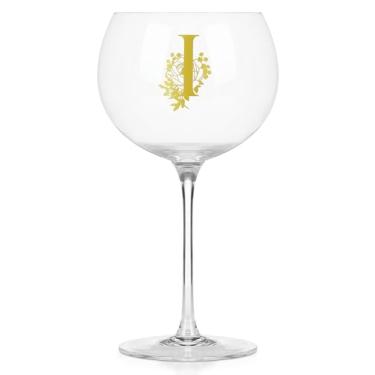 Imagem de Onebttl Taças de vinho personalizadas com haste, presentes de vinho fofos para mulheres, presentes com monograma para amantes de vinho em aniversários de Natal, com letra I